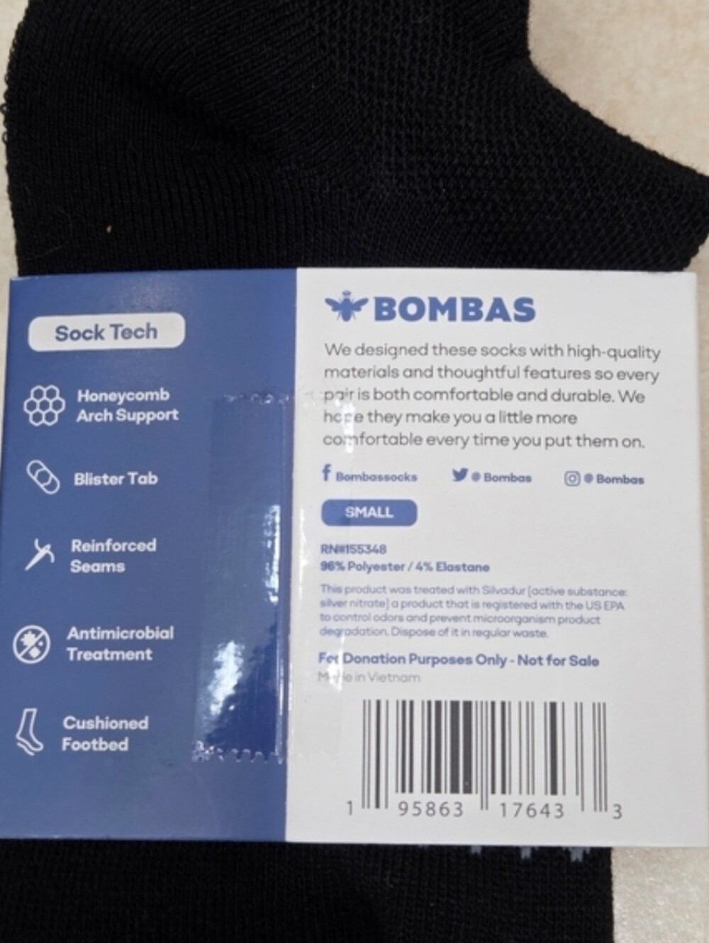 Bombas Ankle Socks Small 3 Pair Unisex Womens & Mens Honeycomb Black/Grey BNWT - Picture 9 of 11
